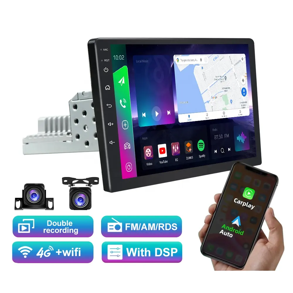 Jyt 10Inch 1 Din Fm Am Dsp Rds BT5.0 4G Gps Ram 2/4/6Gb rom 32/64/128Gb Autoradio Android Navigatie Carplay