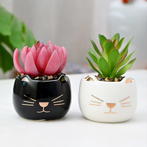 セラミックかわいいペット猫ミニ漫画フラワーポット多肉植物用屋内装飾アクセサリー卸売り植物なし - Product Image 2