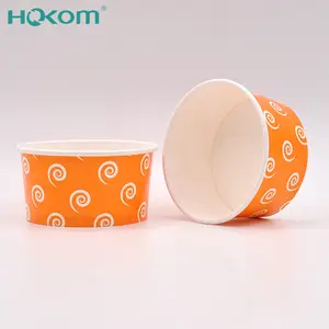 Recipiente de comida de papel revestido duplo descartável, copo de sorvete de iogurte com tampa