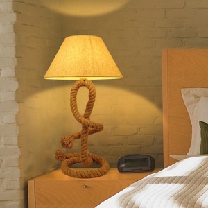 Lámpara de Mesa Moderna de Lujo con Pantalla de <span class=keywords><strong>Tela</strong></span>, Base de Cuerda de Cáñamo, LED Regulable, Decoración para el Hogar, Lámpara de Noche para Mesa de Noche, AC E26 - Product Image 5