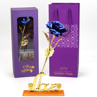 Rose artificielle en feuille d'or 24 carats, base de support de rose colorée avec boîte cadeau de luxe, pour la Saint-Valentin, anniversaire pour petite amie