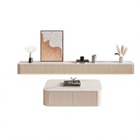 Ensemble meuble TV et table basse de salon moderne et minimaliste avec plateau en pierre frittée, meuble en bois, bande LED à capteur, fixation au sol