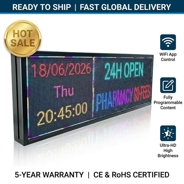 Full-color Indoor Outdoor Digital Rolling Text Strip Display Panel Led Module Mini Programmable Scrolling Message Led Sign IP65