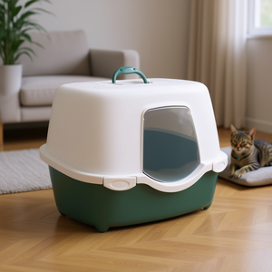 Bandeja para gatos Davio verde y blanca de 56x39x39 cm, cerrada con puerta para gatos de interior. - Product Image 3