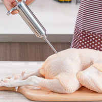 Seringue d'injecteur de viande en acier inoxydable à trois aiguilles ensemble d'injecteur de marinade 14 pièces avec brosse