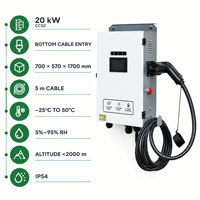 Borne de Recharge Publique 20kW CCS2 à Pistolet Unique OCPP 1.6J Écran Tactile IP54 pour Hôtels et Appartements avec Compteur d'Énergie, Facturation à Distance 4G et NFC