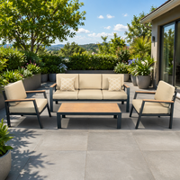 Ensemble de canapés de jardin modernes et minimalistes en gros pour hôtels, mobilier d'extérieur, table basse en aluminium et poly-bois pour patio