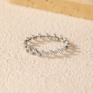 925 <b>Silver</b> Ball <b>Eternity</b> Band <b>Ring</b> Minimalist Unisex Everyday Wear Adjustable Polished Bead Chain <b>Ring</b> - Product Image 5