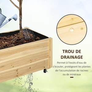<span class=keywords><strong>Jardinière</strong></span> <span class=keywords><strong>rectangulaire</strong></span> <span class=keywords><strong>sur</strong></span> <span class=keywords><strong>roulettes</strong></span> avec inserts d'irrigation et feutre de drainage inclus, en bois de sapin autoclavé, pour jardin et terrasse extérieurs, 89 x 48 x 47 cm - Product Image 6
