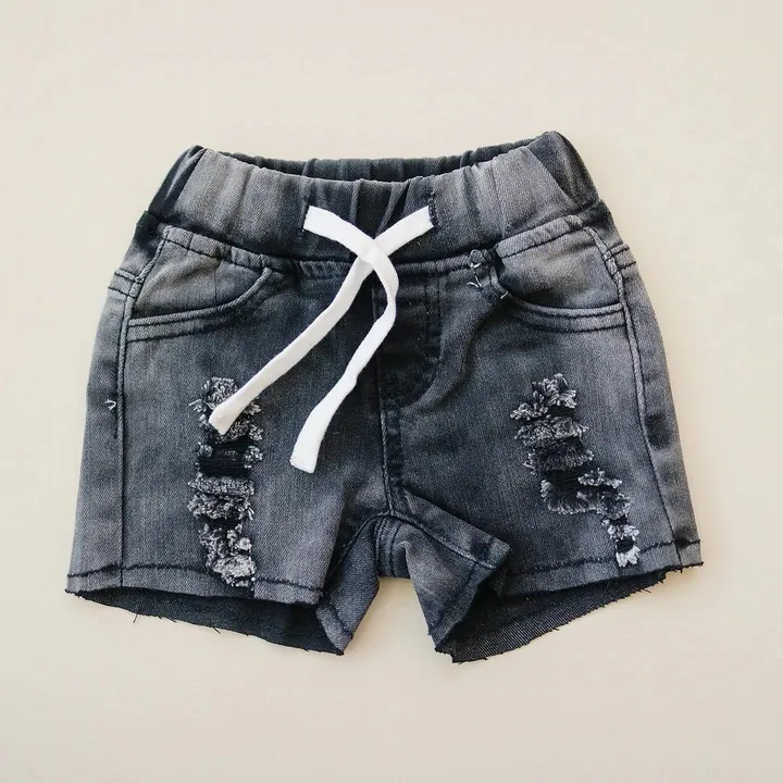 2022 New Design Wholesale Kids Boys Elastic Waist Jeans Short Pants Distressing Denim Shorts