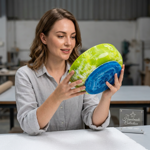Handmade Eco Friendly Resin <b>Bowl</b> Green <b>Blue</b> Marbled Modern Luxury Design Glazed Dishwasher Safe Stackable Food Serving Gifting - Product Image 1
