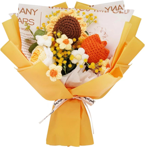Nuovo Bouquet Carino Finito, Ornamenti all'Uncinetto Fatti a Mano, Fiori Lavorati a Maglia, Bouquet di Fiori all'Uncinetto, <span class=keywords><strong>Girasole</strong></span> all'Uncinetto - Product Image 2