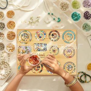 Wooden Beaded Bracelet Board Bamboo Color Customizable Jewelry Tray For Home Use - Product Image 1