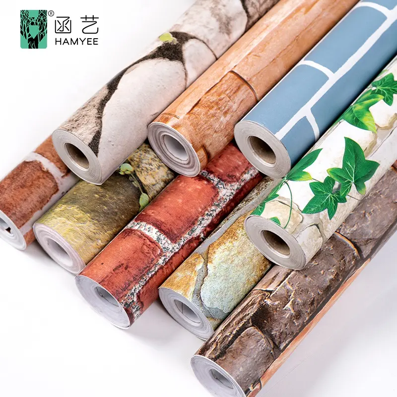 Factory Supply Cheap Stone Wall Paper Rolls Bedroom Peel and stick 3d Brick PVC Self Adhesive Wallpaper Home Decoration