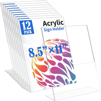 Lot de 12 porte-affiches en acrylique transparent en forme de L 8.5x11 présentoir pour photos photos documents-support de bureau pour documents de bureau