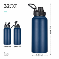 Meilleure Vente : Bouteille d'Eau Sportive Isotherme en Acier Inoxydable à Double Paroi de 32 oz, Gourde à Large Ouverture, Thermos Personnalisable