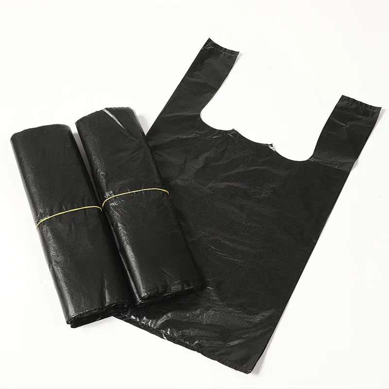 Kaus Supermarket plastik hitam tas rompi belanja pegangan kaus untuk bisnis