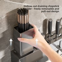 Étagères de cuisine en métal, organisateur mural multifonctionnel, support de rangement avec porte-couteaux et porte-cuillères, porte-baguettes de cuisine