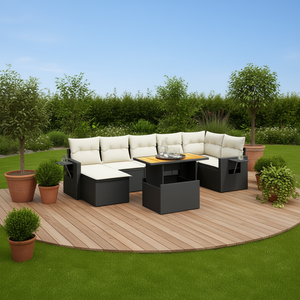 Ensemble de canapés de jardin modulaires en rotin PE noir, meubles d'extérieur élégants, grande taille, coussins en mousse haute densité - Product Image 2