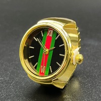 Reloj de Anillo Romano Minimalista, Movimiento de Cuarzo, Aleación de Oro y Plata, Esfera Negra y Blanca, Correa Elástica de Acero Inoxidable, Unisex