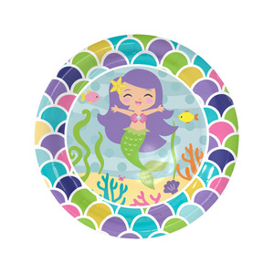 Assiettes en papier Sirène pour fête, 7 pouces, rondes, motif dessin animé, vaisselle pour fête d'anniversaire - Product Image 1