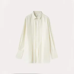Модная Осенняя 2023, шелковая складка, винтажная Поплиновая Повседневная элегантная женская рубашка с длинным рукавом, женская блузка