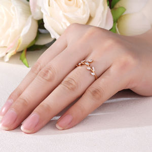 Wholesale Luxury Women's Wedding Ring 18K Solid Rose Gold Natural Diamond Marquise Cut <b>Leave</b> Shape Rhodium Plated for Certified - Product Image 2