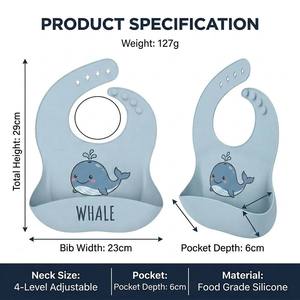 Bavaglino in <span class=keywords><strong>Silicone</strong></span> per Neonati Personalizzato, Senza BPA, Unisex, Regolabile, Facile da Avvolgere, Morbido, Impermeabile, con Raccogli Briciole - Product Image 3