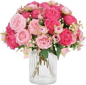 Fleurs de pivoine artificielles en soie de haute qualité à 3 têtes pour la décoration de mariages, de fêtes et d'intérieurs - Product Image 1