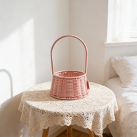Panier rose en rotin PP écologique moderne, très vendu, avec poignée, 100 % tressé à la main, pour demoiselle d'honneur, idéal pour la décoration de jardin