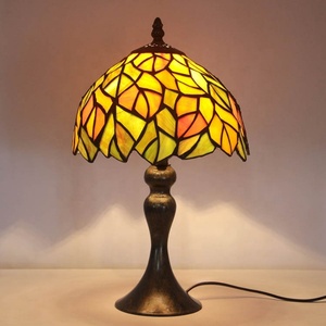 LongHuiJing Tiffany Wisteria Stained Glass Dome Shade AC LED Table Lamp Art Mosaic Retro Mediterranean Design Warm White <b>Light</b> - Product Image 2