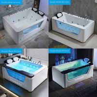 Baignoire Spa Autoportante en Acrylique Chauffée pour Massage Intérieur, avec Drainage et Hydromassage, Éclairage Coloré, Forme Carrée, Piscine Multi-personnes