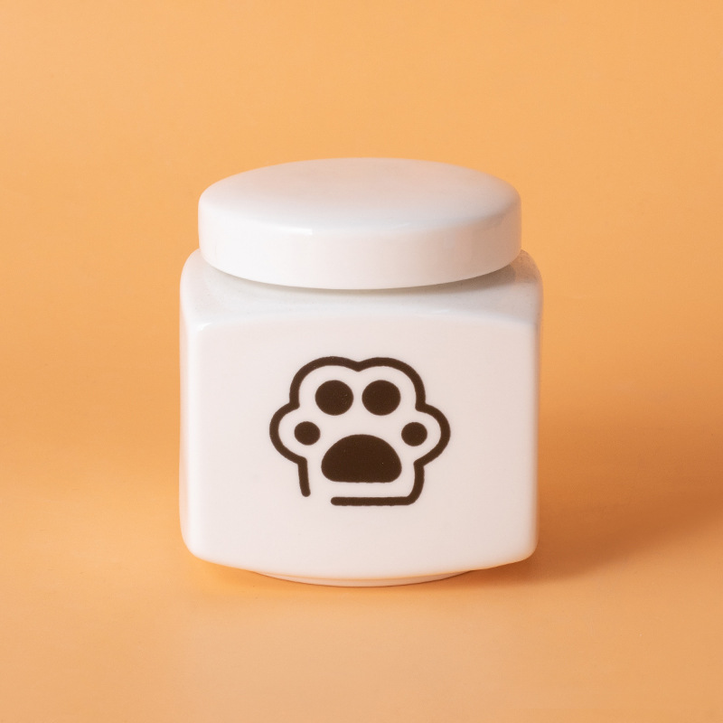 Square ash urn-white-black paw print