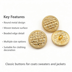 Boutons ronds en métal à texture tissée et bord perlé, en alliage de zinc doré, décoratifs, à tige, pour manteau, costume, trench-coat, pull - Product Image 3