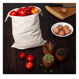 Sac en toile de coton personnalisé avec logo imprimé, sac à cordon pour légumes et aliments, sac de transport portable - Product Image 4