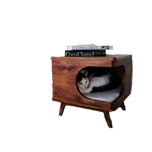 Solid Wood Cat <b>House</b> Square Coffee Brown Multifunctional Pet <b>Bed</b> For Cats Medium Size - Product Image 5