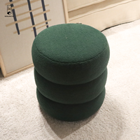 Tabouret ottoman en peluche vert foncé rond personnalisé chaise de maquillage forme cylindre empilé intérieur maison Laisure Pouf