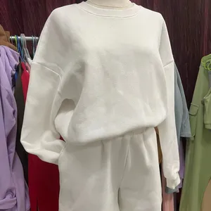 US size High quality Fashion Wholesale Unisex Sets Long Sleeve Sweatshirt Custom Logo Jumper Clothing and Shorts Two Pieces Set