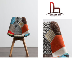Wholesale Scandinavian Home Kitchen Restaurant Furniture Fabric <strong>Patchwork</strong> Beige <strong>Dining</strong> <strong>Chair</strong> with Wood Legs - Product Image 1