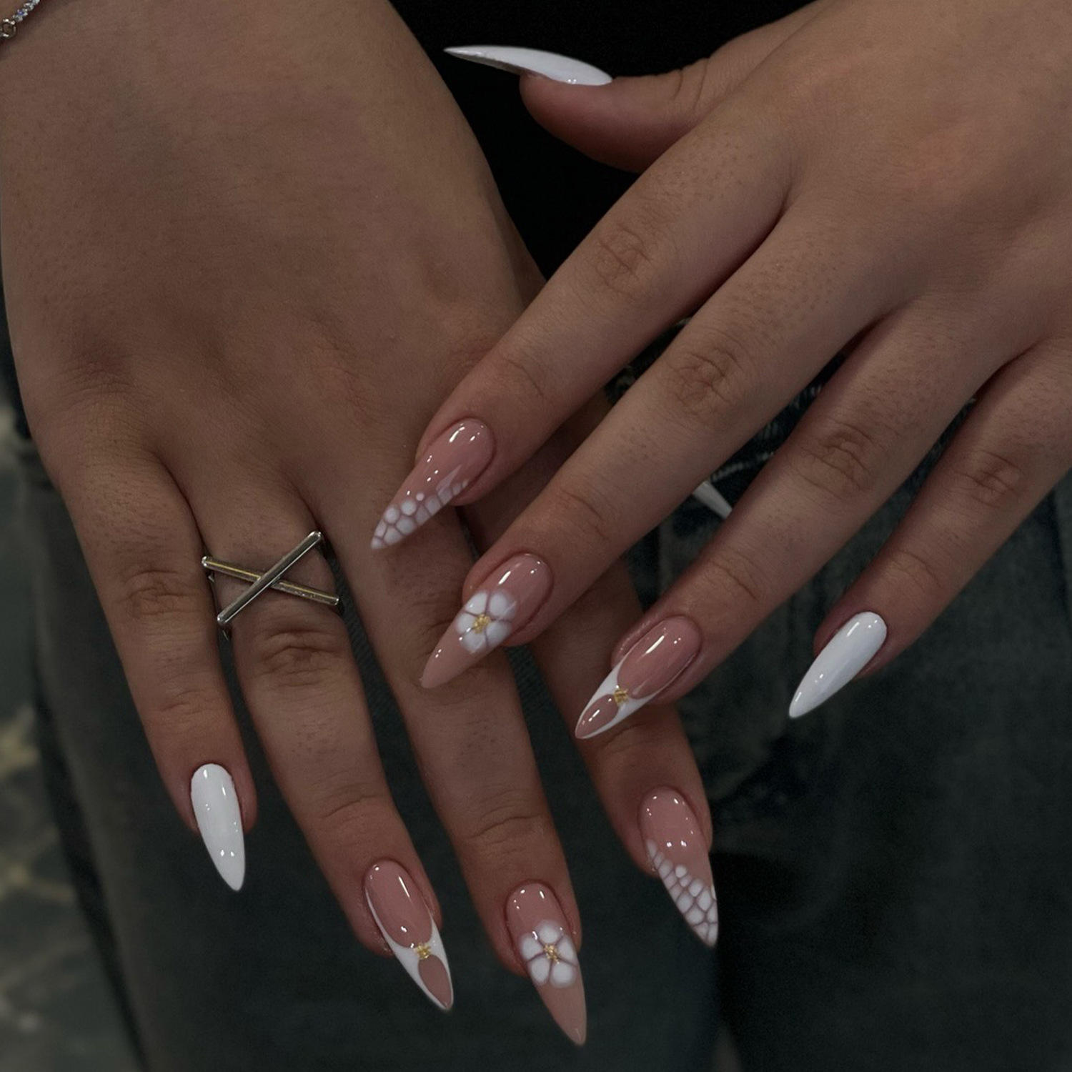 Fleur blanche, diamant brisé, nail art jp20-152lydz