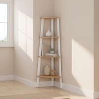 Étagère d'angle moderne en bois à 4 niveaux pour rangement et présentation de bibelots dans le salon