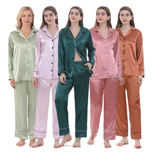 Pijamas de Lujo para Mujer al por Mayor de Manga Larga y Pantalón para Novia y Dama de Honor para Fiesta de Boda Conjunto de <span class=keywords><strong>Pijama</strong></span> de Satén de Seda - Product Image 3
