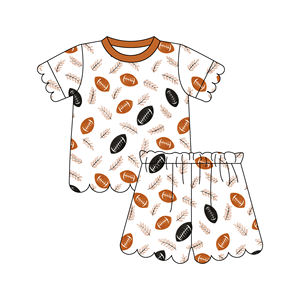 ชุดนอนเด็กผู้หญิงผ้าไผ่ผสมสแปนเด็กซ์ขายดี ชุด 2 ชิ้น เสื้อแขนสั้นชายระบาย กางเกงขาสั้น - Product Image 2