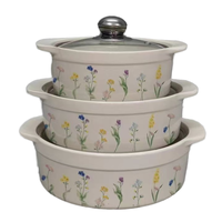 Grande marmite à soupe en céramique avec couvercle en verre, design floral moderne européen, résistante aux hautes températures, passe au lave-vaisselle