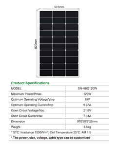 सभी काले 100w मोनोक्रिस्टलाइन सिलिकॉन सौर पैनल bc hpbc कोशिकाओं 120w 200w पूर्ण काले सौर पैनल के लिए पूर्ण काले सौर पैनल - Product Image 3