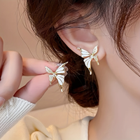 Anting-anting berlian penuh motif kupu-kupu mata kucing pink baru, elegan, mewah, untuk wanita, grosir