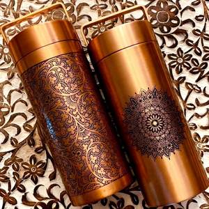 Bouchon de bouteille d'eau en cuivre gravé au laser, classique, à visser, étanche, compatible lave-vaisselle, pour voyage, randonnée, unisexe, motif Mandala - Product Image 1