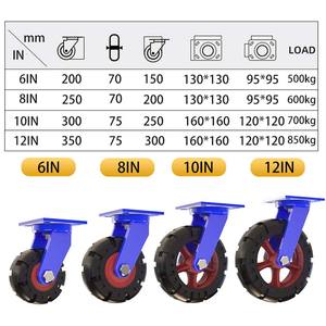 Roda resistente de borracha, 6 8 10 12 polegadas, tipo giratória, 50mm com rolha para máquina de lavar e plataforma de reboque - Product Image 3