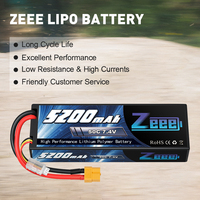 بطارية ليثيوم بوليمر Zeee بسعة 5200 مللي أمبير في الساعة، 50C، 7.4 فولت، 2S مع موصل XT60 وغلاف ناعم للطائرات الهليكوبتر/الطائرات/الدرون ذات التحكم عن بعد