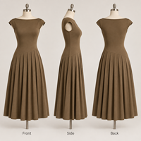 Robe midi personnalisée pour femme, tissée lisse, jupe plissée, col bateau, manches courtes, taille asymétrique, coupe trapèze, pour occasions